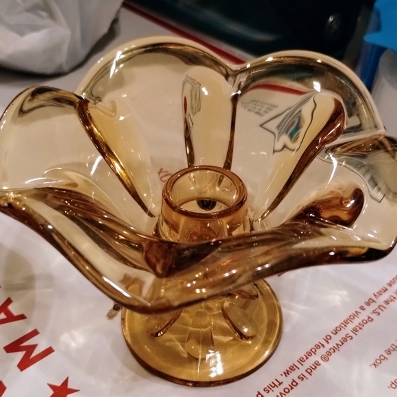 Vintage Candle Holders by Viking Glass Co “Epic” Amber/Gold Glass. - Picture 3 of 5